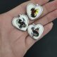 Подвеска сердце белая эмаль с принтом чёрный Дракон 25 мм родий - Подвеска сердце белая эмаль с принтом чёрный Дракон 25 мм родий