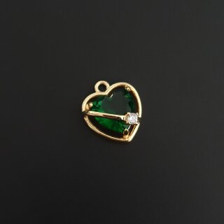 Подвеска сердце с ободом 12 мм зелёное позолота