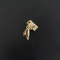 Бусина трубочка бамбук с листиками 10 мм золото