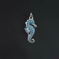 Подвеска Морской конёк голубой 20 мм родий