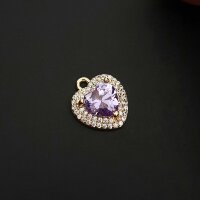 Подвеска сердце с сиреневым кристаллом 13 мм позолота