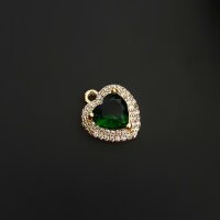 Подвеска сердце с зелёным кристаллом 13 мм позолота