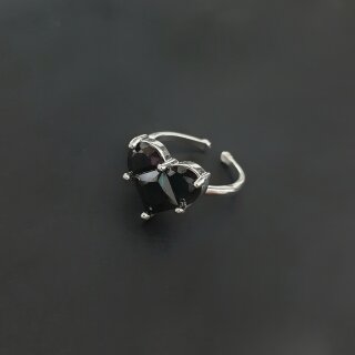 Кольцо сердце из чёрных кристаллов 14 мм родий