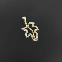 Подвеска лист со стразами 23 мм золото
