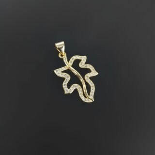 Подвеска лист со стразами 23 мм золото