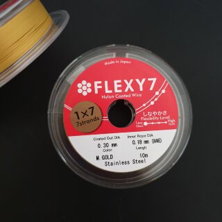 10 м Тросик ювелирный 7-ми жильный 0,30 мм Flexy7 сталь с золотым нейлоном